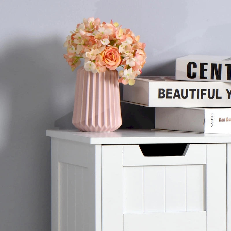 Meuble de rangement blanc pour salle de bain, meuble bas avec étagère réglable et tiroirs