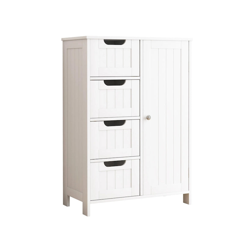 Meuble de rangement blanc pour salle de bain, meuble bas avec étagère réglable et tiroirs