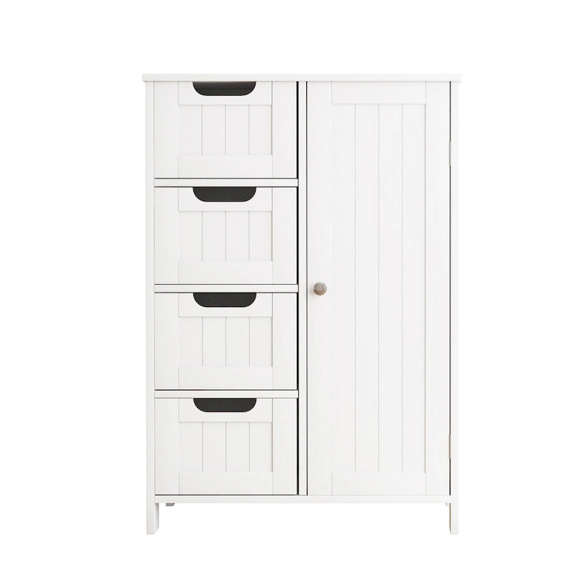 Meuble de rangement blanc pour salle de bain, meuble bas avec étagère réglable et tiroirs