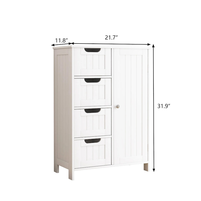 Meuble de rangement blanc pour salle de bain, meuble bas avec étagère réglable et tiroirs