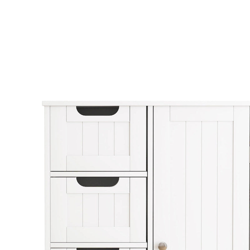 Meuble de rangement blanc pour salle de bain, meuble bas avec étagère réglable et tiroirs