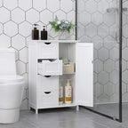 Meuble de rangement blanc pour salle de bain, meuble bas avec étagère réglable et tiroirs