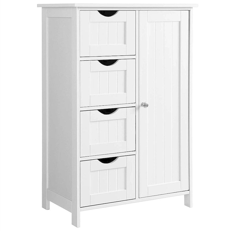 Meuble de rangement blanc pour salle de bain, meuble bas avec étagère réglable et tiroirs