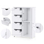 Meuble de rangement blanc pour salle de bain, meuble bas avec étagère réglable et tiroirs