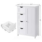 Meuble de rangement blanc pour salle de bain, meuble bas avec étagère réglable et tiroirs
