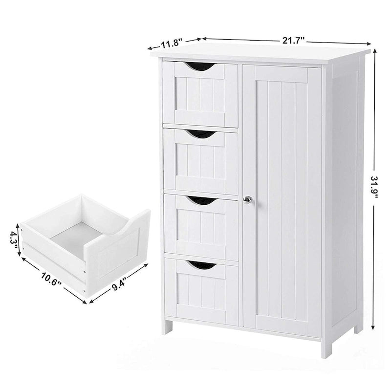 Meuble de rangement blanc pour salle de bain, meuble bas avec étagère réglable et tiroirs