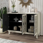 Buffet à 3 portes miroir avec portes vitrées pour salle à manger