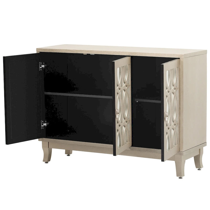 Buffet à 3 portes miroir avec portes vitrées pour salle à manger