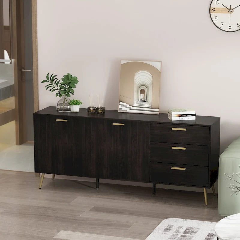 Buffet Timechee avec tiroirs de rangement, expresso/blanc - 69 L