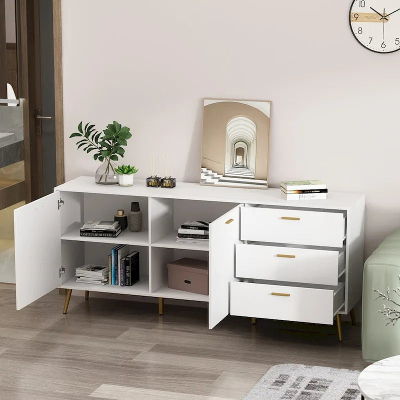 Buffet Timechee avec tiroirs de rangement, expresso/blanc - 69 L