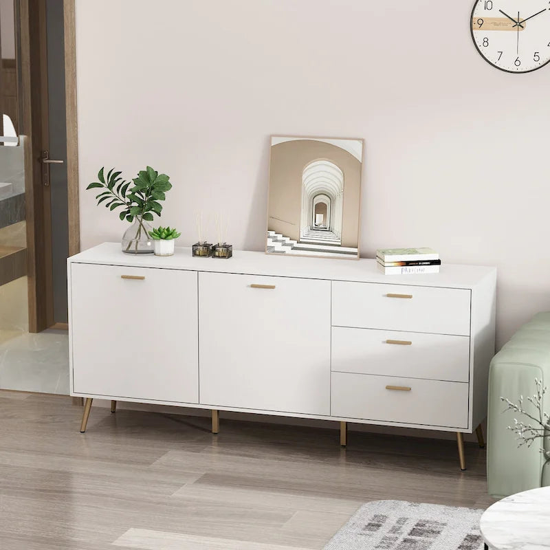 Buffet Timechee avec tiroirs de rangement, expresso/blanc - 69 L