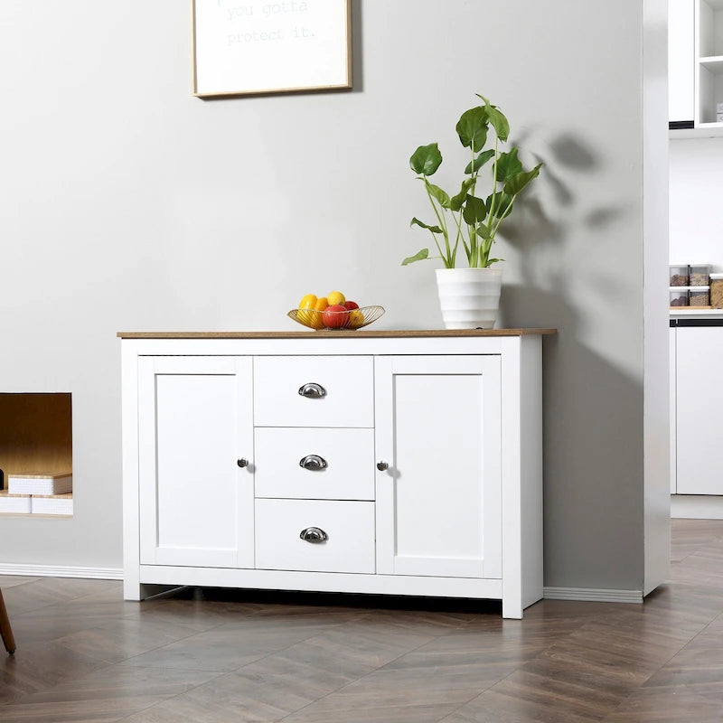 Buffet de cuisine HOMCOM avec étagères réglables, meuble de rangement avec 3 tiroirs