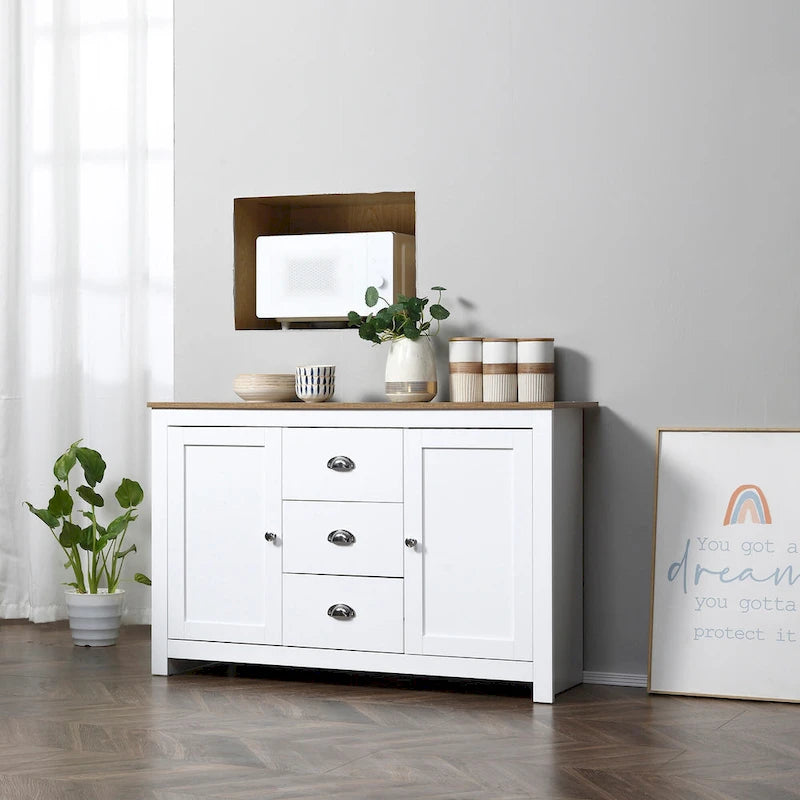 Buffet de cuisine HOMCOM avec étagères réglables, meuble de rangement avec 3 tiroirs