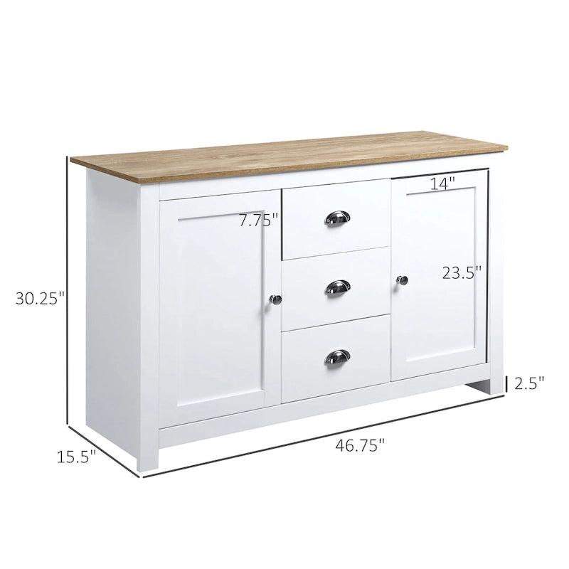Buffet de cuisine HOMCOM avec étagères réglables, meuble de rangement avec 3 tiroirs