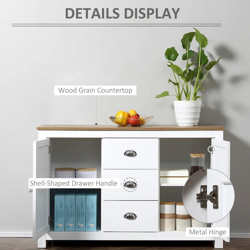 Buffet de cuisine HOMCOM avec étagères réglables, meuble de rangement avec 3 tiroirs