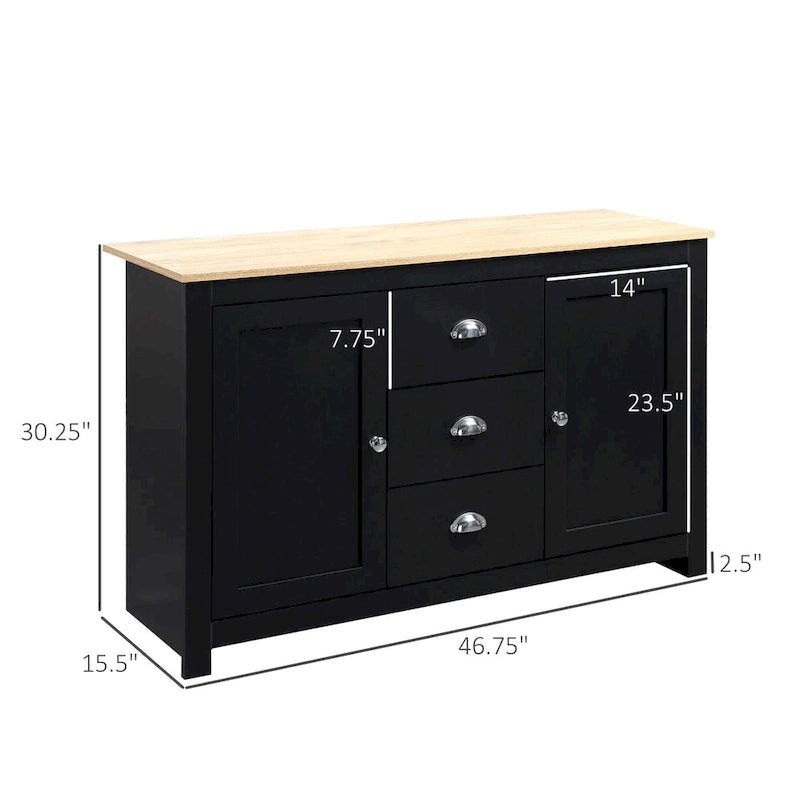 Buffet de cuisine HOMCOM avec étagères réglables, meuble de rangement avec 3 tiroirs