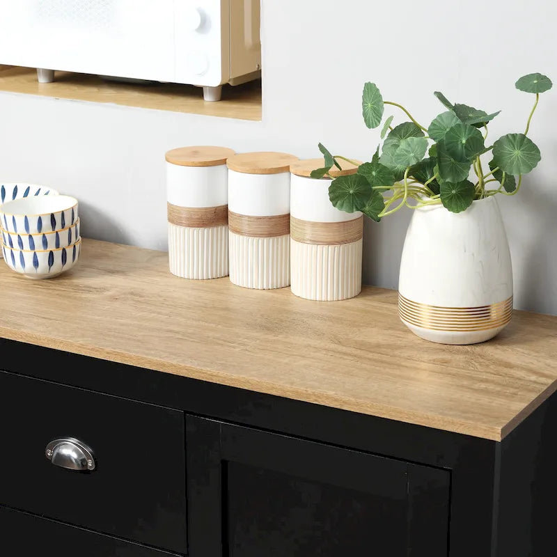 Buffet de cuisine HOMCOM avec étagères réglables, meuble de rangement avec 3 tiroirs