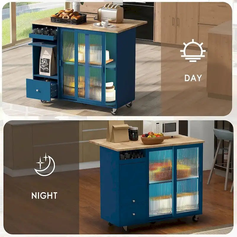 Chariot de cuisine pliable avec éclairage LED