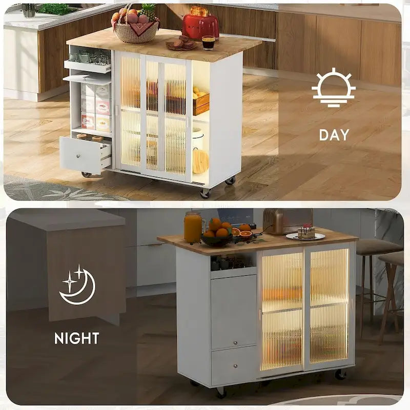 Chariot de cuisine pliable avec éclairage LED