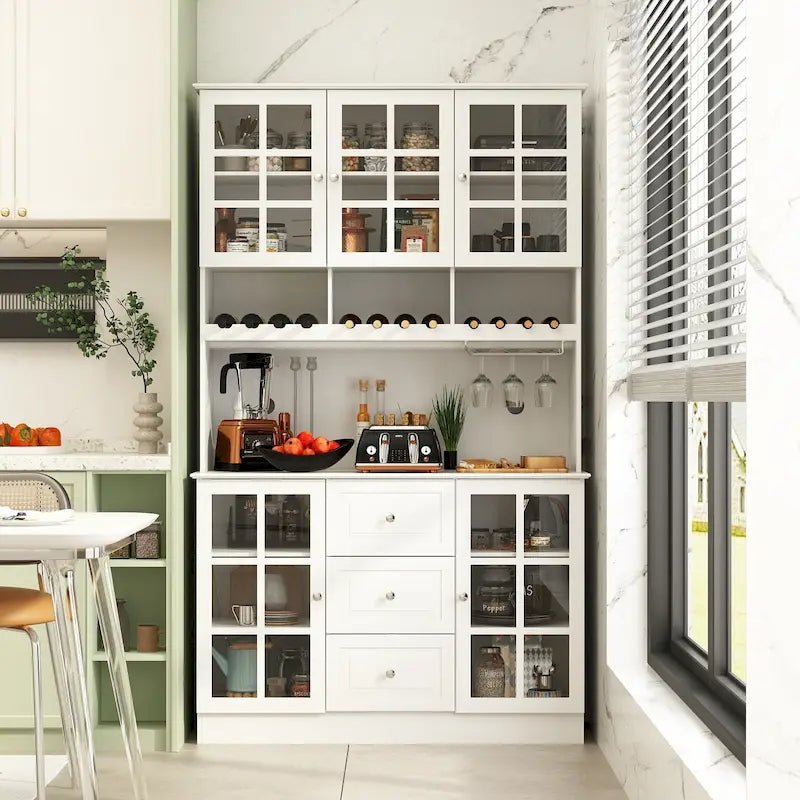 Buffet garde-manger blanc 78.9 avec tiroir porte-verres à vin et étagère