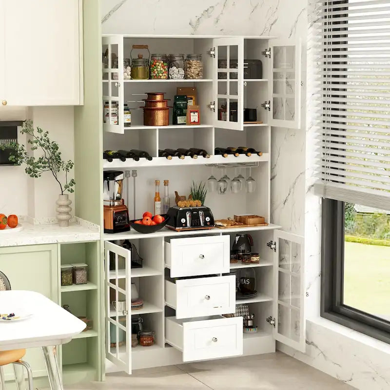 Buffet garde-manger blanc 78.9 avec tiroir porte-verres à vin et étagère