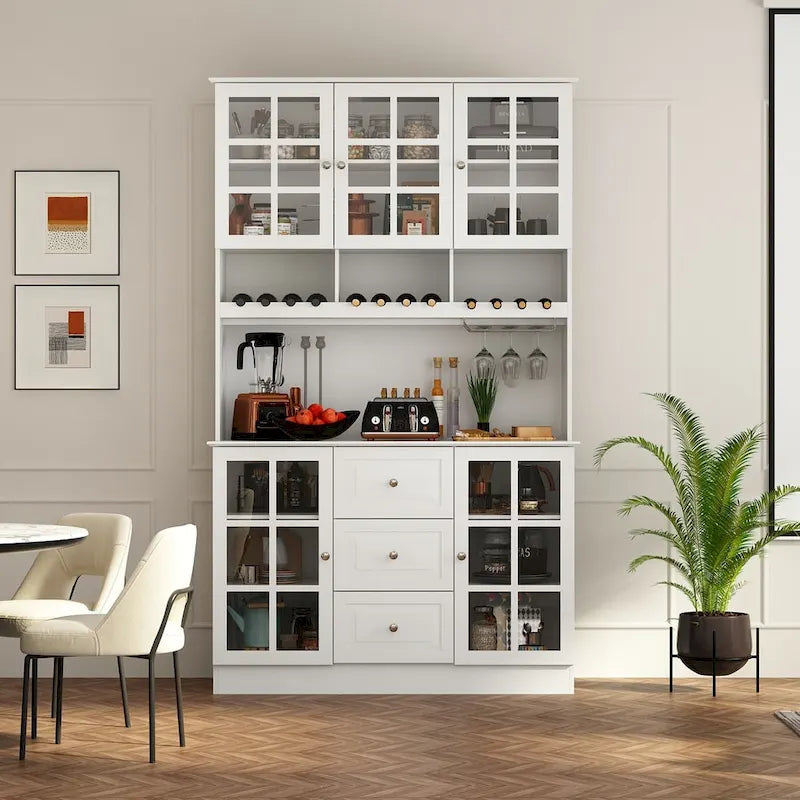 Buffet garde-manger blanc 78.9 avec tiroir porte-verres à vin et étagère