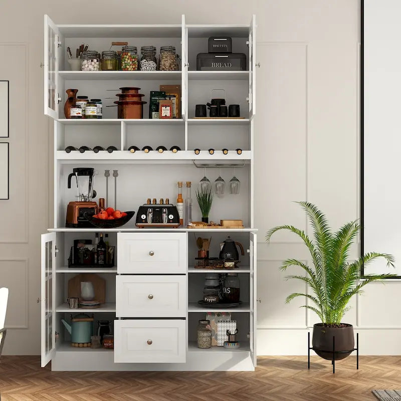 Buffet garde-manger blanc 78.9 avec tiroir porte-verres à vin et étagère