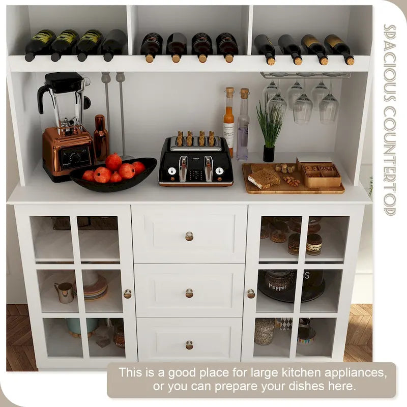 Buffet garde-manger blanc 78.9 avec tiroir porte-verres à vin et étagère