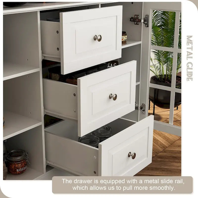 Buffet garde-manger blanc 78.9 avec tiroir porte-verres à vin et étagère