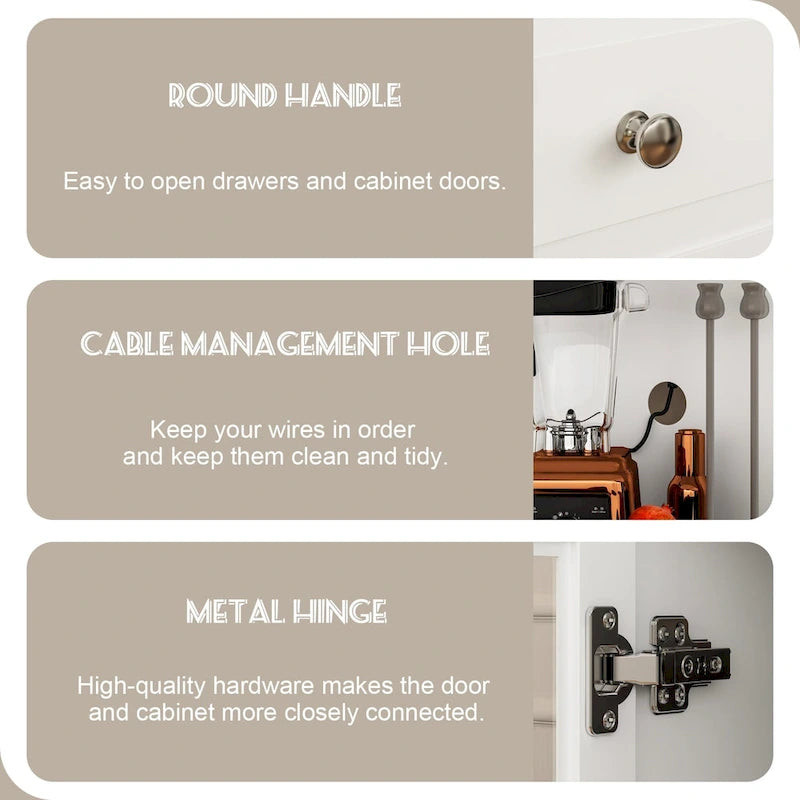 Buffet garde-manger blanc 78.9 avec tiroir porte-verres à vin et étagère