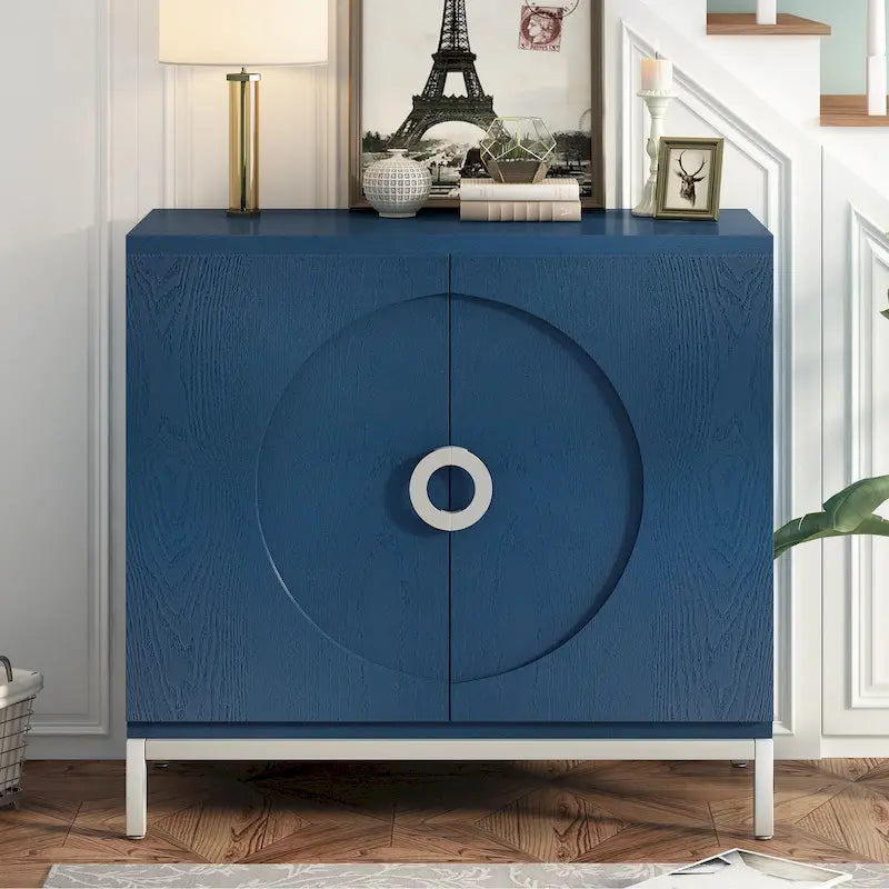 Meuble de rangement simple, meuble d'appoint avec placage en bois massif et structure en métal pour salon, entrée, salle à manger