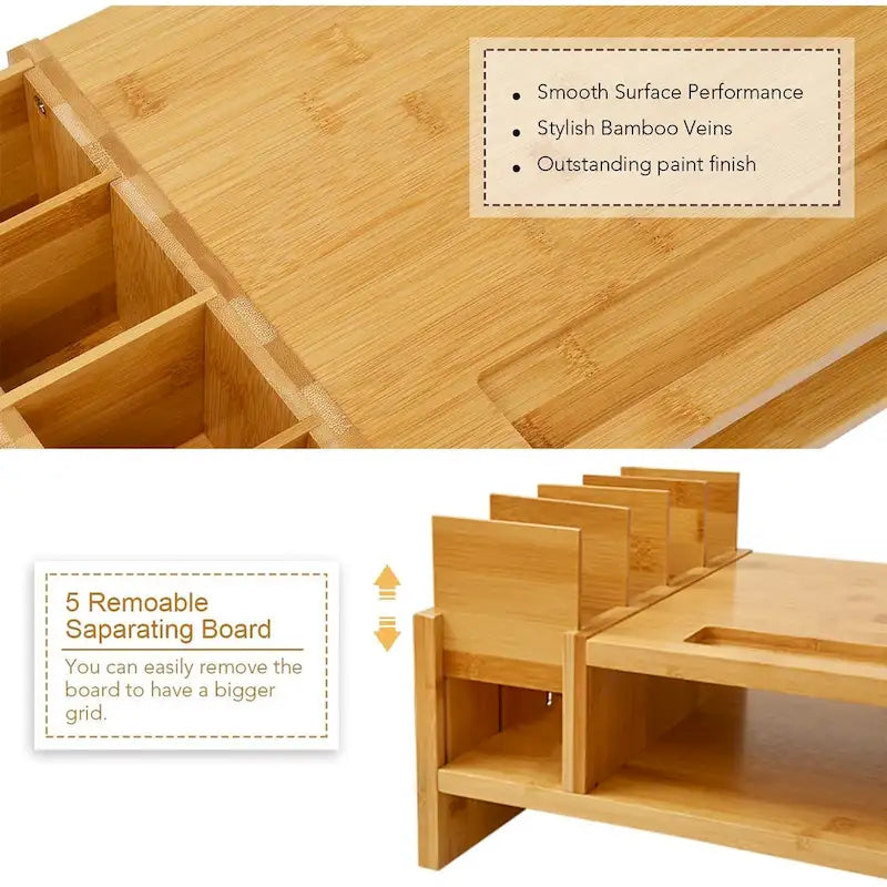 Support de bureau en bois pour écran d'ordinateur avec tiroir