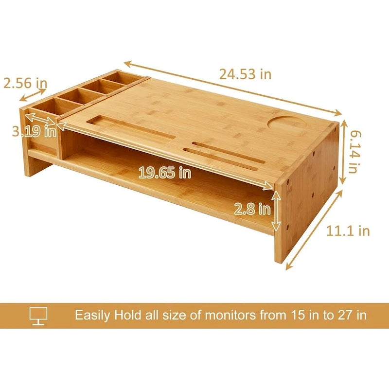 Support de bureau en bois pour écran d'ordinateur avec tiroir