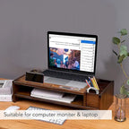 Support de bureau en bois pour écran d'ordinateur avec tiroir