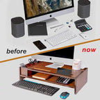 Support de bureau en bois pour écran d'ordinateur avec tiroir