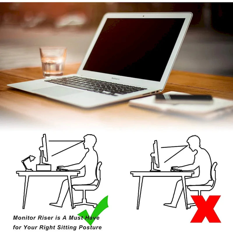 Support de bureau en bois pour écran d'ordinateur avec tiroir