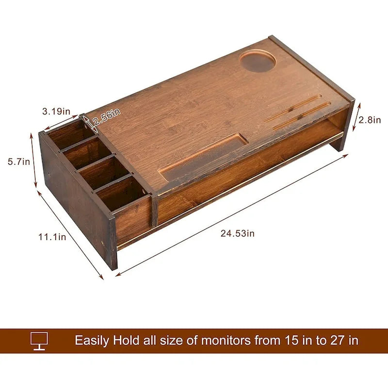 Support de bureau en bois pour écran d'ordinateur avec tiroir