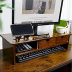 Support de bureau en bois pour écran d'ordinateur avec tiroir