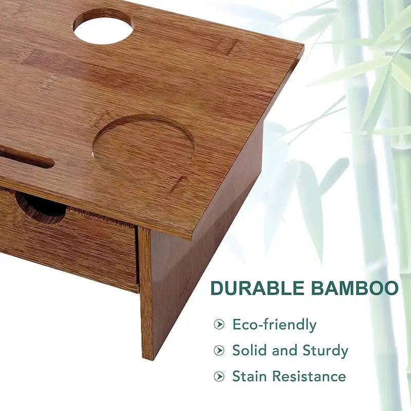 Support de bureau en bois pour écran d'ordinateur avec tiroir