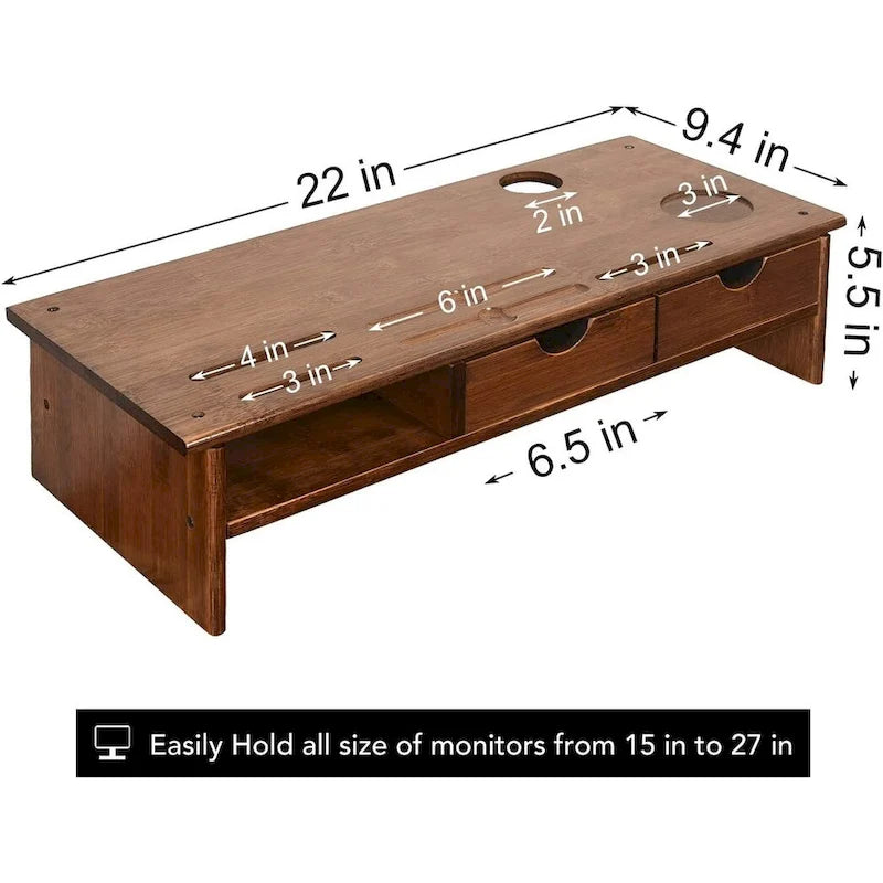 Support de bureau en bois pour écran d'ordinateur avec tiroir