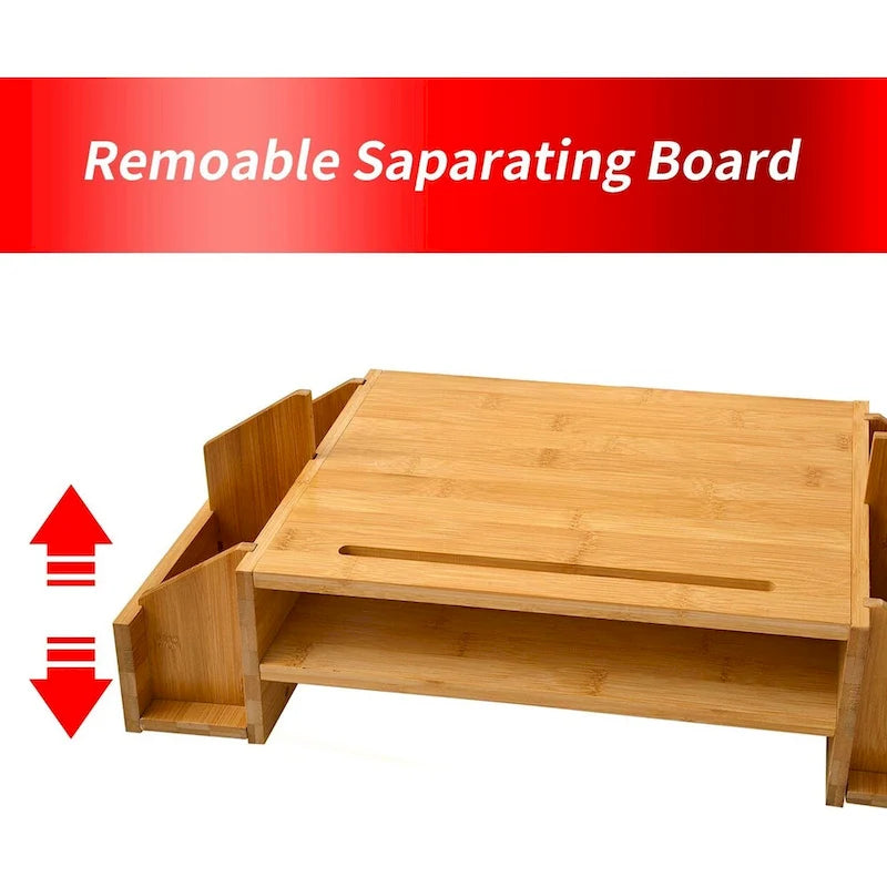 Support de bureau en bois pour écran d'ordinateur avec tiroir