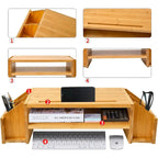 Support de bureau en bois pour écran d'ordinateur avec tiroir