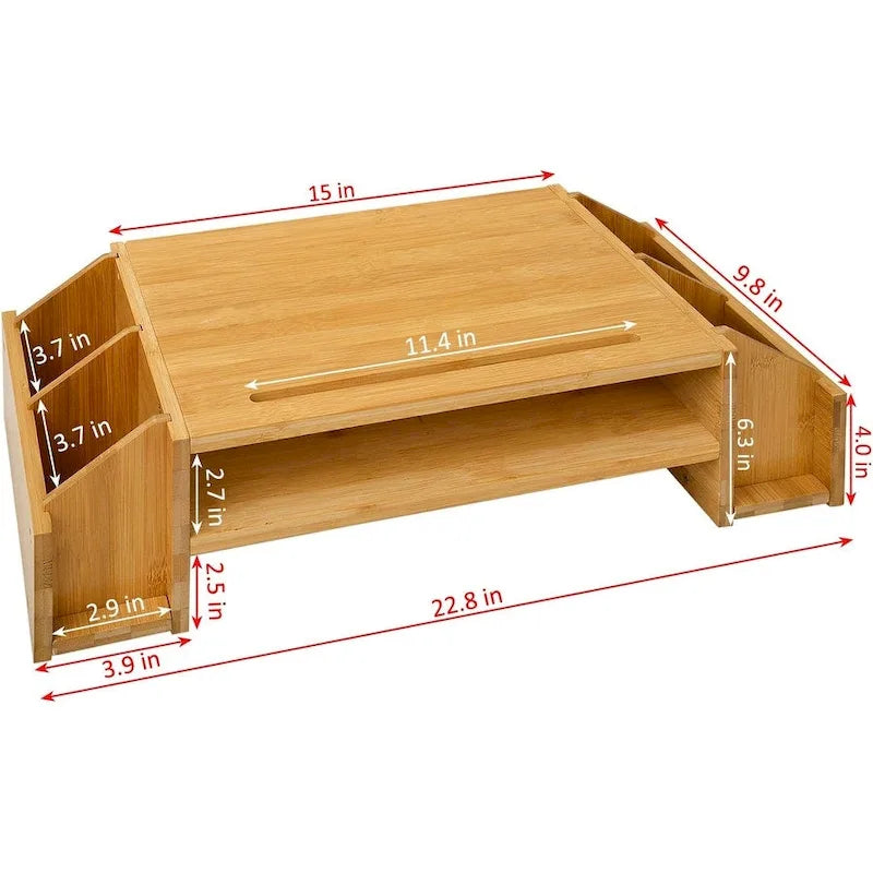 Support de bureau en bois pour écran d'ordinateur avec tiroir