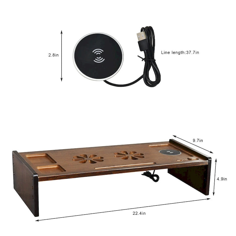 Support de bureau en bois pour écran d'ordinateur avec tiroir