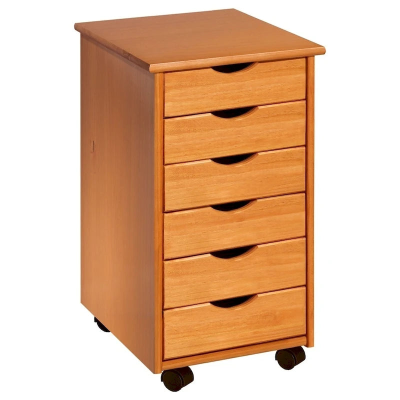 Adeptus Original Roll Cart, Solid Wood, 6 Drawer Roll Cart, Med Pine