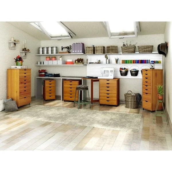 Chariot à roulettes Adeptus Original, en bois massif, 6 tiroirs, pin moyen