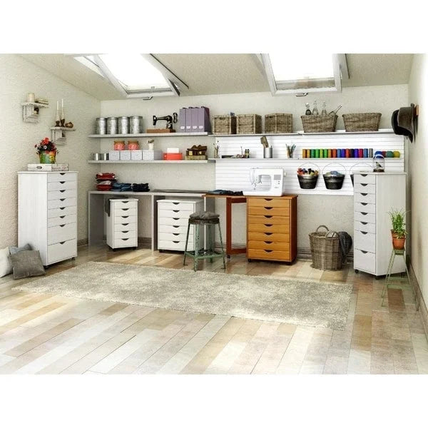 Chariot à roulettes Adeptus Original, en bois massif, à 6 tiroirs, blanc