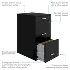 Classeur métallique Space Solutions 18 pouces de profondeur, 3 tiroirs, noir