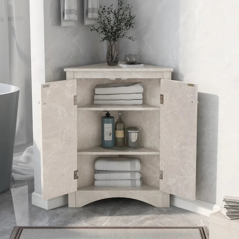 Armoire de rangement triangulaire pour salle de bain avec étagères réglables