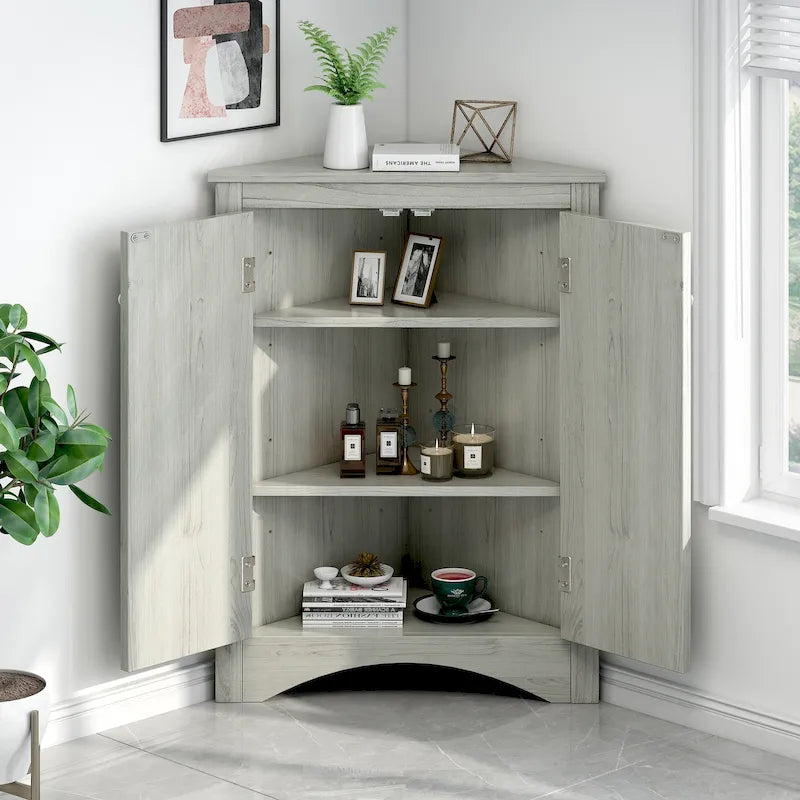 Armoire de rangement triangulaire pour salle de bain avec étagères réglables